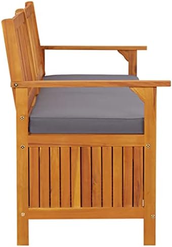 Black Acacia Wood Storage Bench Rectangular, 67 in Outdoor Storage Bench with...