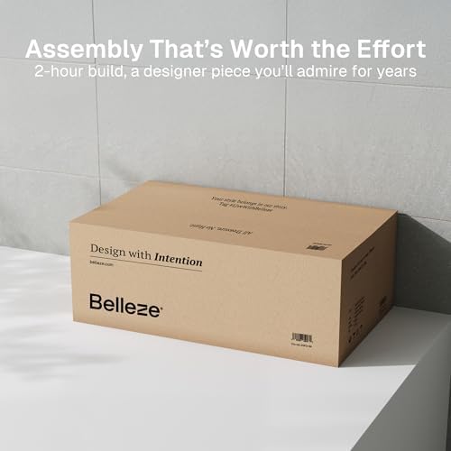 BELLEZE Bijou 64" Modern Buffet Sideboard, Mid-Century Arch Carved Wood Door Cabinet, Textured Storage Console for Living Room, Kitchen, Entryway - Ebony