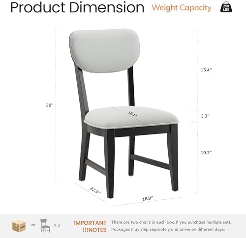 COLAMY Solid Wood Dining Chairs Set of 4, Mid Century Modern Upholstered Kitc...
