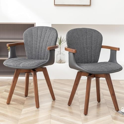 LUNLING Swivel Dining Chairs, Mid Century Modern Gray Fabric+Faux Leather Kit...