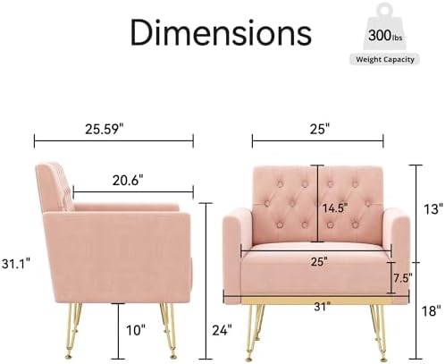 Olela Accent Chair with Arm for Living Room, Velvet Modern Armchair, Pink | S...