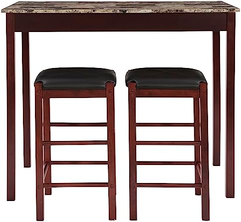 Linon Brown 3-Piece Table Faux Marble Tavern Set, 42" w x 22.25" d ...