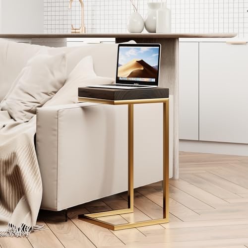 Urbandi C Shape Rustic Side Table for Living Room Couch Tray, Nightstand for ...