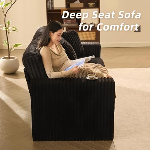 GOSUHI 80" Cloud Couch Loveseat, Deep Seats, Pocket Spring, Corduroy, Bl...