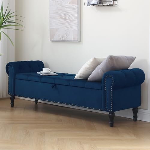 Velvet Storage Bench 67 Inch Upholstered Tufted Ottoman Bench with Arms Large...