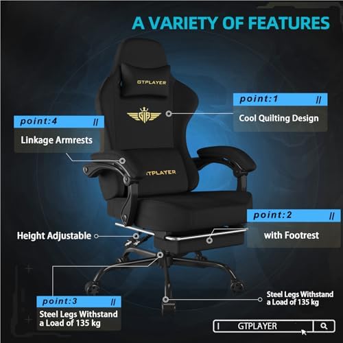 GTPLAYER Gaming Chair Fabric with Pocket Spring Cushion, Big and Tall Gamings...