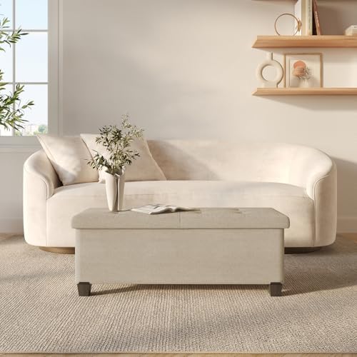 Storage Ottoman Bench with Bins, 43-in Storage Bench for Bedroom End of Bed, ...
