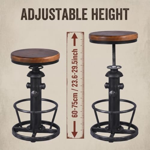 Topower 3 Piece Pub Bar Set Retro Round Bar Table and Stools for 2 Height Adj...