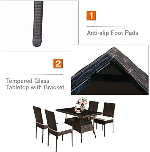 Tangkula 5 Piece Patio Wicker Dining Set, Outdoor Rattan Table and Chairs wit...