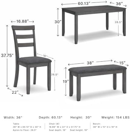 Signature Design by Ashley 6-Piece Dining Table Set with Bench, Gray