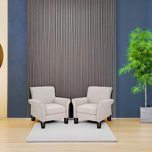 PrimeZone Comfy Accent Chairs Set of 2, Mid-Century Modern Arm Chair, Beige |...