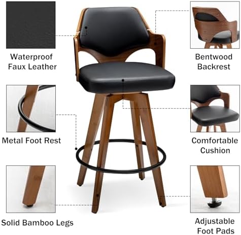 MEKLIBA Swivel Bar Stools Set of 2,30 Inch Bar Height Bar Stools,Upholstered ...