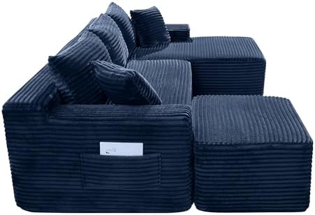 Blue Oversized Sectional Couches with Ottoman. Right Face Chaise | L shaped m...