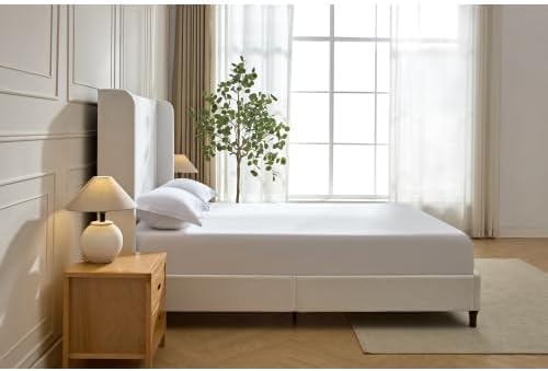 Queen Size Upholstered Bed Frame, 54" High Headboard Carmen Wingback Bed...