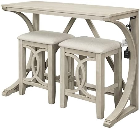 Polibi 3-Piece Farmhouse Counter Height Dining Set, Wood Kitchen Dining Table...