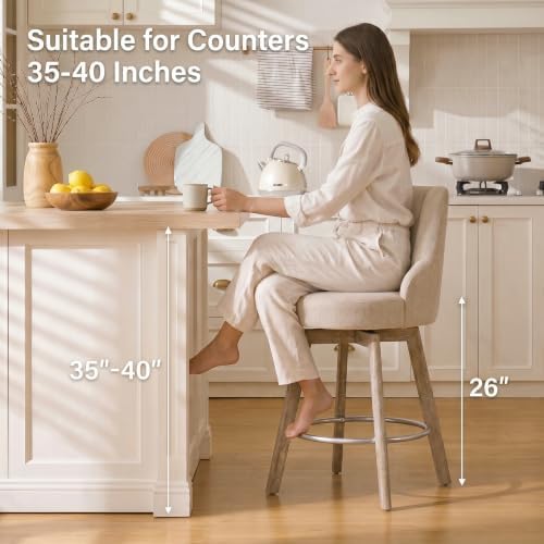 Swivel Counter Height Bar Stools,Barstools with Backs,Sand-Colored Bar Stools...