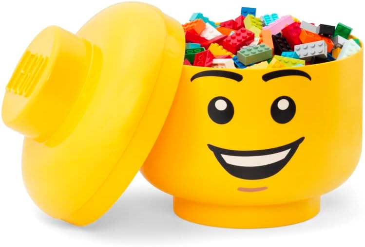 LEGO Iconic Storage Head Large, Stackable Storage Box, 8,5 L, Yellow, Happy Boy