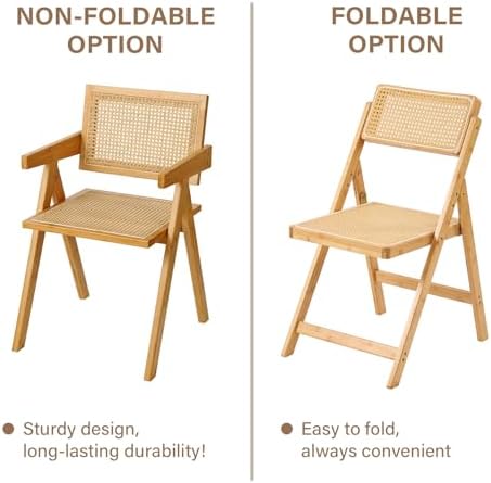 Furlide Rattan Dining Chairs Set of 2, Mid-Century Bamboo Armchairs