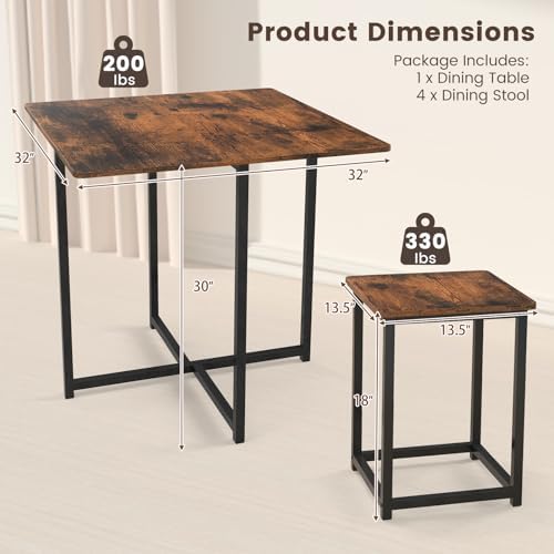 Tangkula Compact Dining Table Set for 4, Small Kitchen Table Set with Square ...