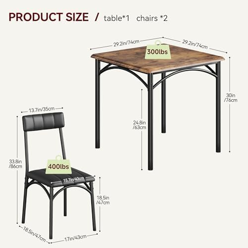3-Piece Dining Table Set for 2, Kitchen Table Set with 2 Upholstered Chairs, ...