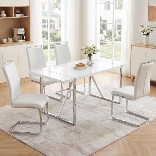 Ebullient White Dining Table Set for 4, Modern Dining Room Table Set for 4