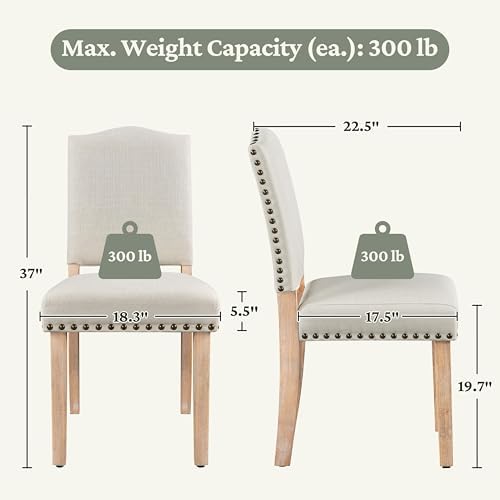 Yaheetech Dining Chairs Set of 6 Fabric Kitchen Chairs Nailhead Trim Beige
