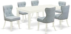 East West Furniture LGSI7-LWH-15 7 Piece Dining Room Set Consist of a Rectangle Wooden Table with Butterfly Leaf and 6 Baby Blue Linen Fabric Parson Dining Chairs, 42x84 Inch, Linen White