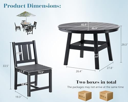 AMERLIFE Outdoor Dining Set for 4, HDPE Round Table and Chairs, Black
