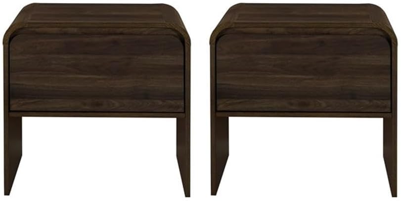Pemberly Row Modern 2-Piece Wood End Table Set, Walnut Finish, 21.6 in W x 15...