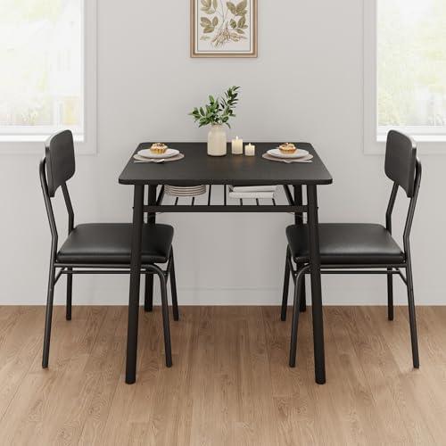 GAOMON Dining Table Set for 2, Wood Kitchen Table with 2 Upholstered Chairs a...