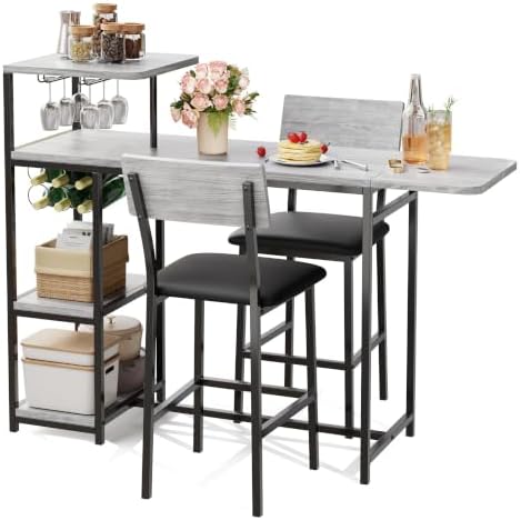 Garvee Dining Table Set for 2, 3-Piece Expandable Bar Table and Chairs Set