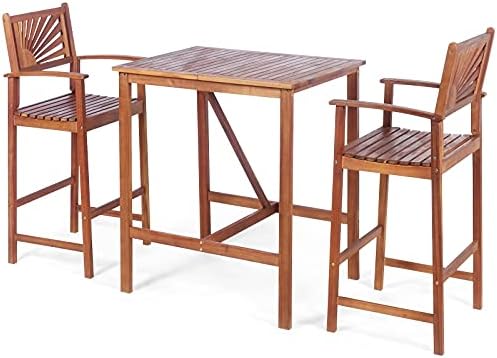 COSTWAY 3PCS Bar Table Set, Outdoor Acacia Wood Dining Set