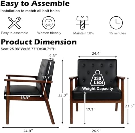 STHOUYN Waiting Room Accent Chairs, Black Leather ArmChairs, Office Guest
