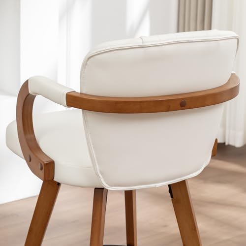 26" Swivel Counter Height Bar Stools with Back White Faux Leather Kitche...