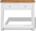 Rustic Small Console Table with Drawers 32.7x11.8x28.7 Inch Solid Oak Wood Entryway Table, Modern Country Style with Shelf and Metal Knobs for Living Room Hallway