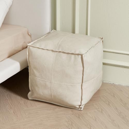 Louis Donné 17.7 Inch Unstuffed Square Pouf Ottoman Cover, Handmade Faux PU L...