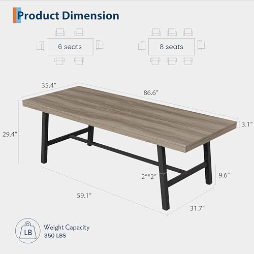 GarveeHome Industrial Dining Table for 8-10 People, 86.61" Long Kitchen ...
