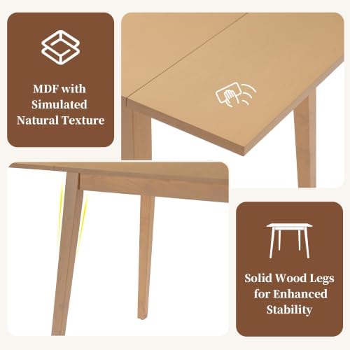 P PURLOVE 3 Piece Kitchen Dining Set, Wood Dining Table Set, Natural+Beige