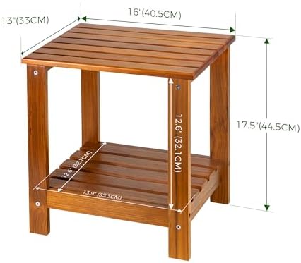 Utoplike Teak Side Table Outdoor, Patio End Table Double Layer for Garden