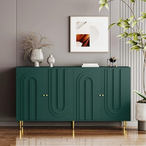 60" Modern Sideboard Buffet Accent Cabinet with Shelves Green