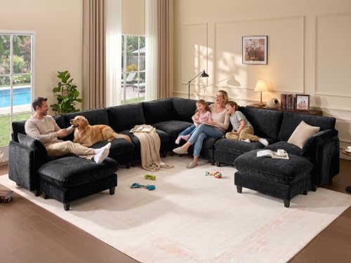 Ihanherry 139" Oversized V-Shaped Modular Sectional Couch, 9-Seater Clou...