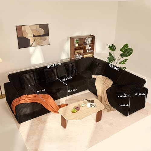 GOSUHI 139" U-Shaped Cloud Couch, Modular Sectional, Deep Seats, Black |...