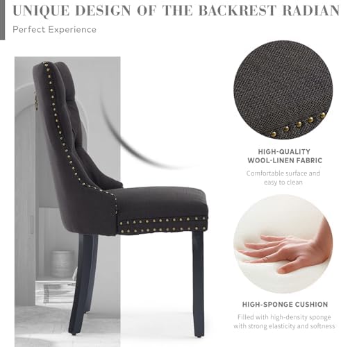 SoarFlash Linen Fabric Dining Chair Set of 6, Upholstered Tufted Dining Room ...