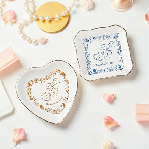 Custom Ceramic Ring Dish, Jewelry Tray, Personalized Trinket Jewelry Dish For Rings Earrings Necklaces Bracelet, Monogrammed Gifts For Women, Friends, Mother, Birthday Engagement and Christmas Gift