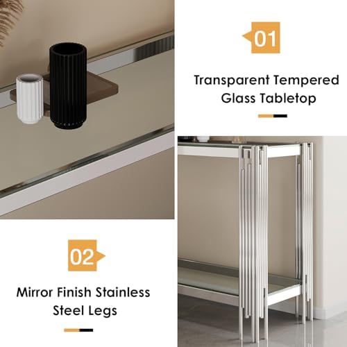 Modern Glass Entryway Table, 55" Long Console Table w/ 2 Tier Storage Sh...