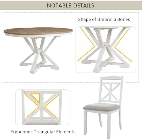 Merax Round Dining Table Set for 4, Farmhouse Kitchen Table Set with Extendab...