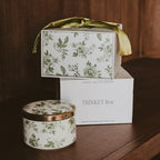 Sweet Water Decor Green Delft Round Trinket Box, Jewelry Storage for Bathroom Counter or Nightstand, Ring Holder for Bridal Shower, Wedding, or Home, Elegant Jewelry Holder & Organizer for Women