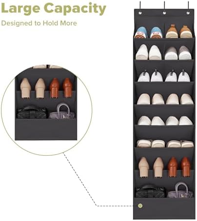 2 Pack Shoe Organizer with 6 Extra Large Pockets and 4 Large Pocket, Over the Door Sturdy Closet Storage Rack, Hanging Shoe Organizer for Shoes, Sneakers, Black