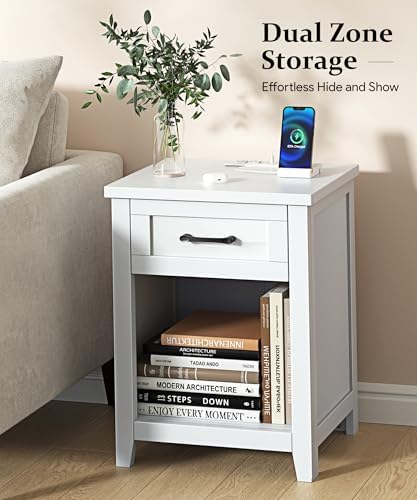 Decofy Farmhouse Nightstand with Charging Station & Large Storage, Set of...