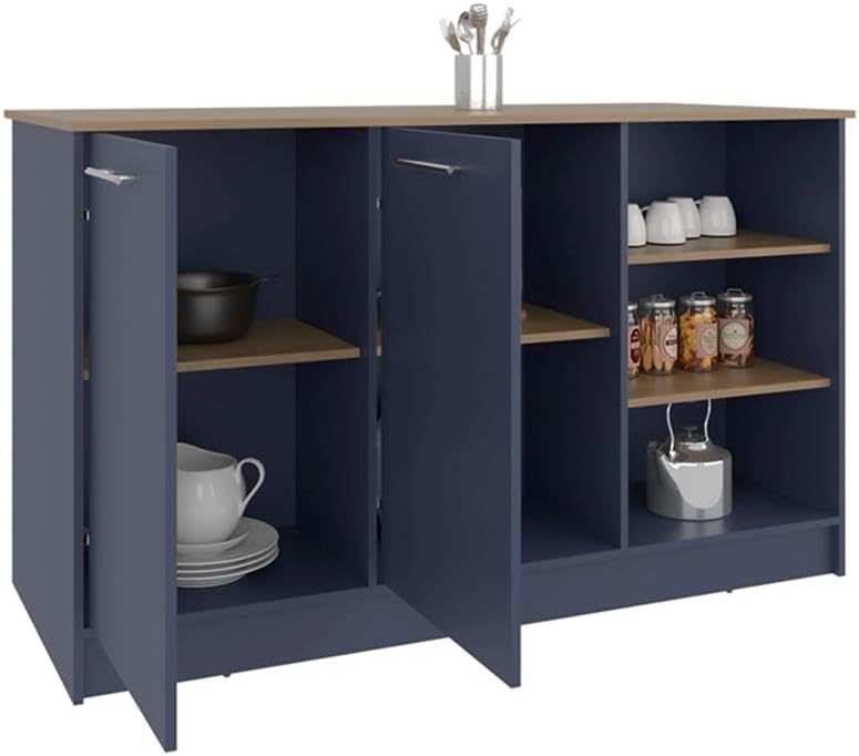 Pemberly Row Two Cabinet Kitchen Island, 59in Wide Light Oak and White Finish...